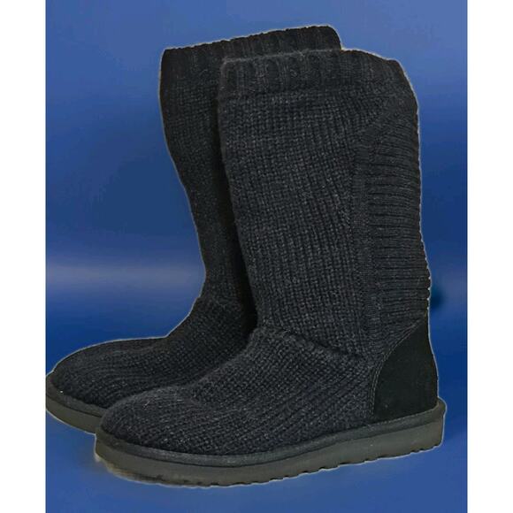 UGG RIBBED CARDI SHEARLING LINED BOOTS BLACK SIZE 8 - Picture 1 of 10
